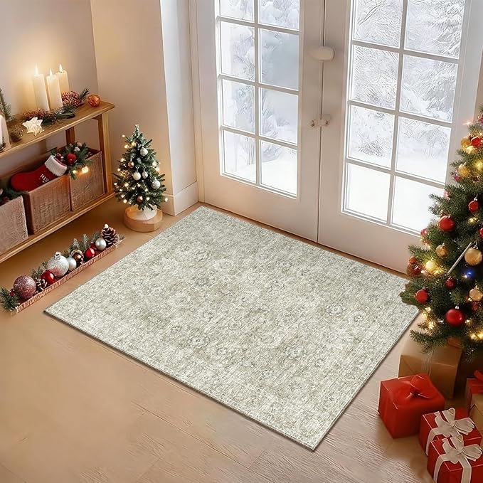 Washable 2'x3' Non Slip Rug Vintage Soft Low Pile Lightweight Boho Area Rugs for High-Traffic Areas (Entryway, Kitchen, Hallway), Farmhouse Decor