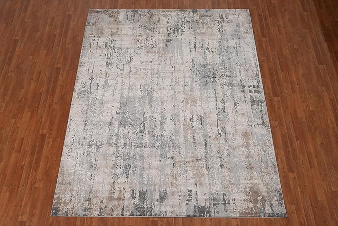 Rug Source Modern Collection 8x10 Area Rug, Machine Made Greys & Charcoal Contemporary Rug, Oriental Polyester Carpet for Bedroom, Living Room, Dining Room