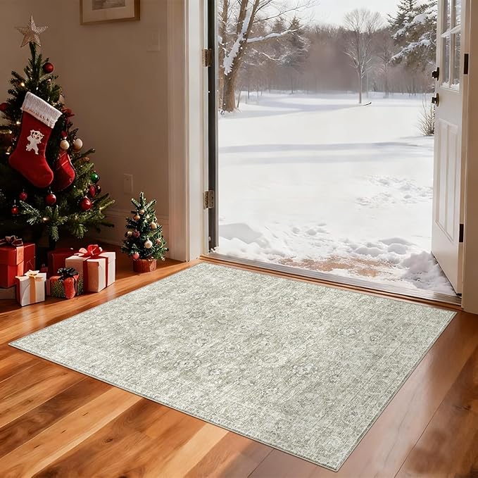 Washable 2'x3' Non Slip Rug Vintage Soft Low Pile Lightweight Boho Area Rugs for High-Traffic Areas (Entryway, Kitchen, Hallway), Farmhouse Decor