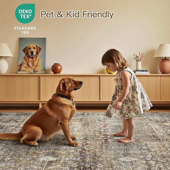 Lofus 9x12 Area Rug for Living Room,Brow Washable Large Rugs with Non-Slip Backing,Soft Neutral Carpets for Bedroom Dining Room Home Office Indoor Nursery