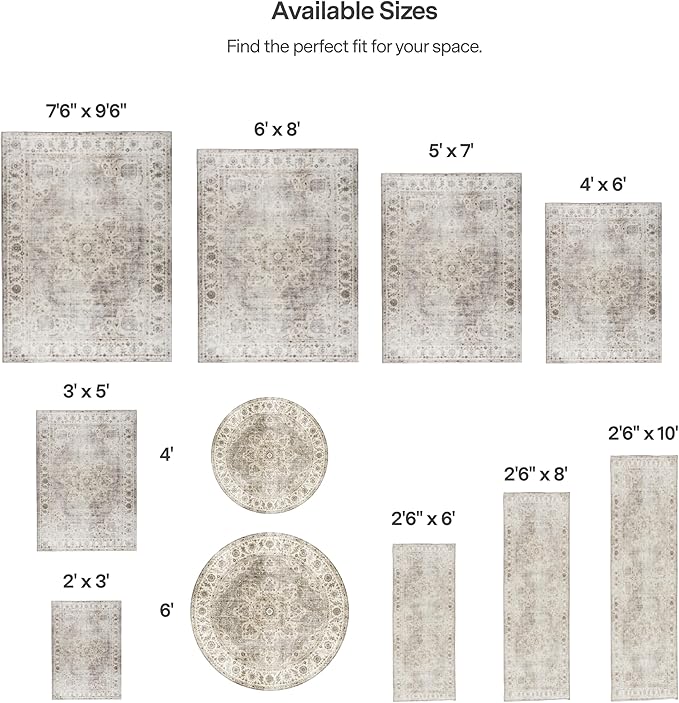 ReaLife Rugs Machine Washable Area Rug Runner - Living Room Bedroom Bathroom Kitchen Entryway Office - Padded Low Pile Stain Resistant Premium - Boho Farmhouse Vintage - Joy - Beige Ivory 2'6" x 6'