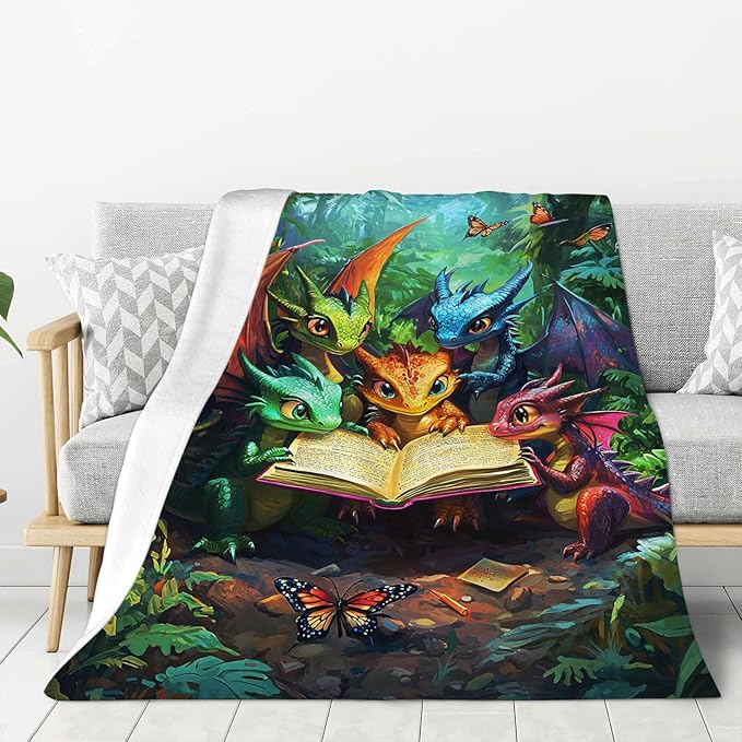 Dragon Blanket, Dragons Throw Blankets, Dragon Gifts for Boys Girls Women Men Lover Adult Cozy Fleece Flannel Bedding Stuff Animal Plush for Couch Sofa Bed Decor 50"X40"