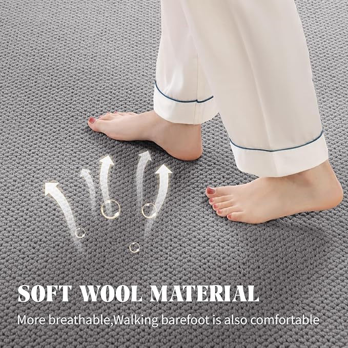 Shilucheng Wool Rug 4.7x7 Non-Slip, Blend 80% Wool and 20% Cotton Rugs for Living Room, Bedroom, Dinning Room, Soft Durable Cotton Backing Modern Area Rug (Gray)