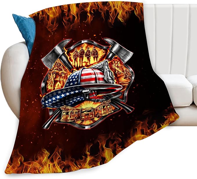Firefighter Blanket, Fire Fighter Throw Blankets, Fireman Gifts for Men Firefighters Lover Women Boys Girls Adult Cozy Fleece Flannel Bedding Stuff Plush for Couch Sofa Bed Decor 60"X50"