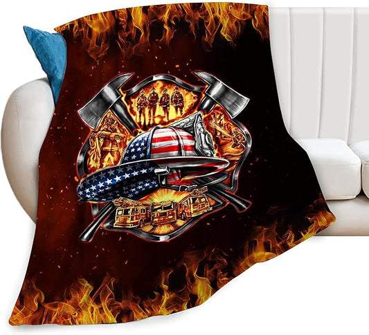 Firefighter Blanket, Fire Fighter Throw Blankets, Fireman Gifts for Men Firefighters Lover Women Boys Girls Adult Cozy Fleece Flannel Bedding Stuff Plush for Couch Sofa Bed Decor 80"X60"