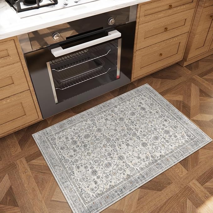 Washable 2'x3' Non Slip Rug Vintage Soft Low Pile Lightweight Boho Area Rugs for High-Traffic Areas (Entryway, Kitchen, Hallway), Farmhouse Decor