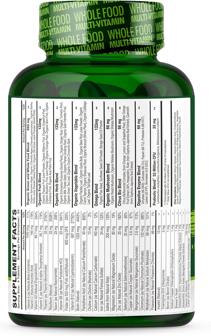 Wholesome Wellness Whole Food Multivitamin for Men - Natural Multi Vitamins, Minerals, Organic Extracts - Vegan Vegetarian - 120 Tablets