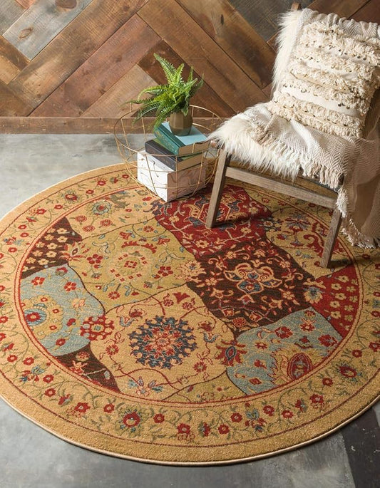 Unique Loom Edinburgh Collection Area Rug - Tulip (6' 1" Round Tan/Red)