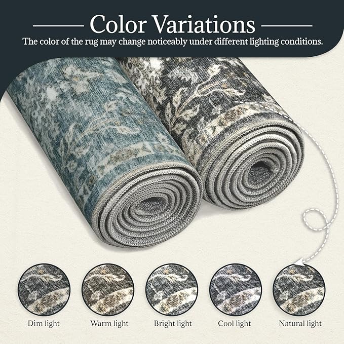 6x9 Washable Rug Vintage Fade Resistant Boho Distressed Non-Slip Indoor Large Carpet Low Pile Lightweight & High-Traffic Safe for Bedroom, Dorm, Playroom - Farmhouse Decor