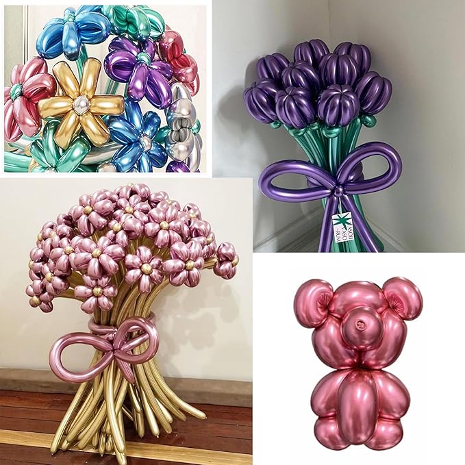 260 Long Balloons 108 Pcs Metallic Long Skinny Balloons 12 Per Color 9 Shimmery Colors for Twisting Animals Clown Long Balloon Supplies Elegant Garland Arch Wedding Birthday Party Decorations