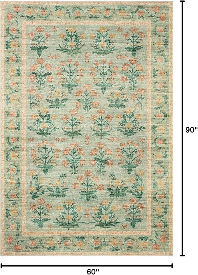Loloi Rifle Paper Co. Eden Collection EDE-01 Mughal Rose Moss 5'-0" x 7'-6" Area Rug feat. CloudPile™