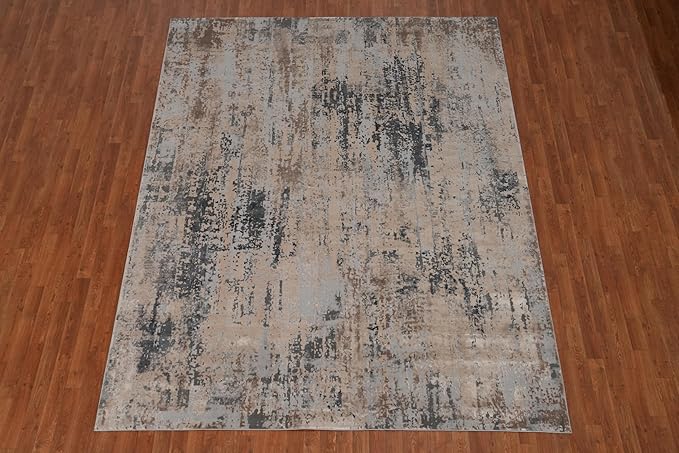 Rug Source Modern Collection 8x10 Area Rug, Machine Made Greys & Charcoal Contemporary Rug, Oriental Polyester Carpet for Bedroom, Living Room, Dining Room