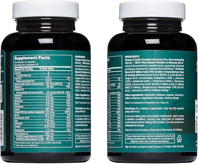 Vibrant Health, Trilogy, Probiotic Multivitamin with an Essential Blend of Omega-3, Vitamin A, B12, C, D3, E, Selenium, Magnesium & Zinc, 30 Servings