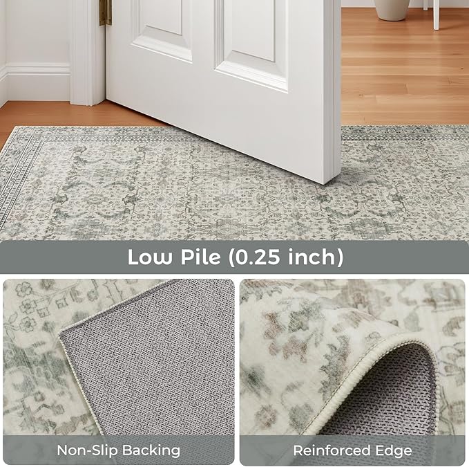 Lofus 5x7 Area Rug for Living Room, White Washable Area Rugs with Non-Slip Backing,Soft Boho Carpets for Bedroom Dining Room Home Office Indoor Nursery