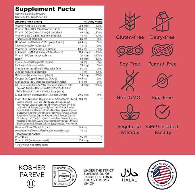 Zahler Multivitamin Beauty, Daily Multivitamin +Skin Hair and Nails Support, for Women and Men with Iron, Certified Kosher, 60 Capsules