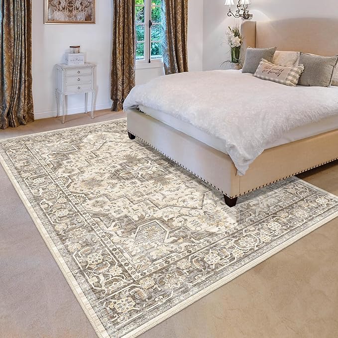 Area Rug Machine Washable Rug 10'x13' - Vintage Design Large Area Rugs with Non Slip Rugs for Living Room Bedroom,Stain Resistant, Home Decor Office Area Rug (Beige Brown 10'x13')