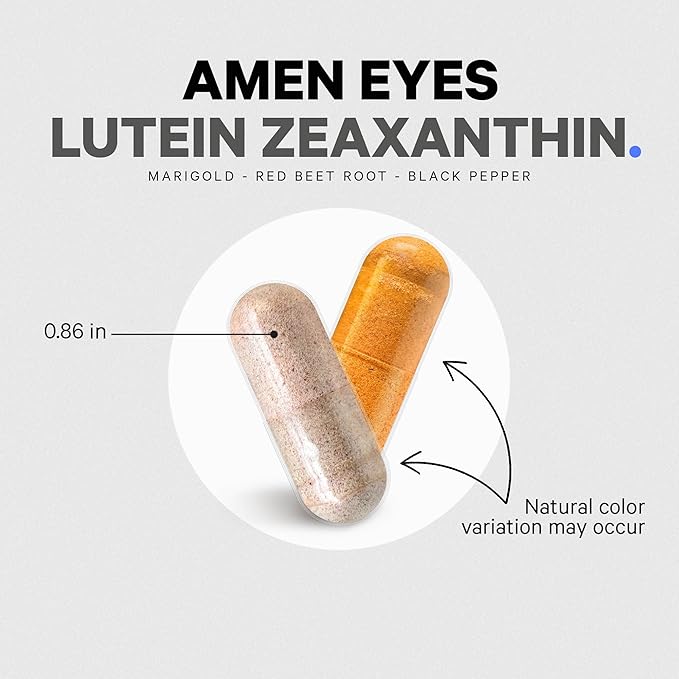 Amen Eyes Lutein Zeaxanthin Supplement - Eyes Vitamins - Lutein and Zeaxanthin from Marigold Extract, Red Beet Root Powder, Black Pepper Fruit Extract - 3-Month Supply Eye Care - Non-GMO - 90 Capsules