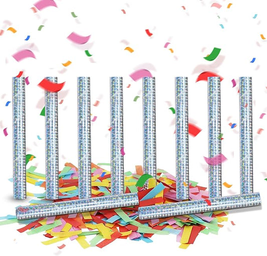 10 Pieces Colorful Confetti Sticks, Compostable Tissue Paper, Shoot Poppers, Handheld Flick Sticks for Indoor/Outdoor Weddings, Birthdays, Celebrations, Events, Party Supplies (7.8in)