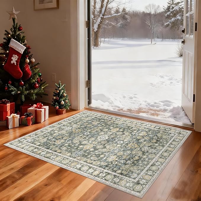 Washable 2'x3' Non Slip Rug Vintage Soft Low Pile Lightweight Boho Area Rugs for High-Traffic Areas (Entryway, Kitchen, Hallway), Farmhouse Decor
