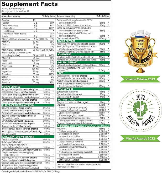 Vibrant Health, Green Vibrance, Vegan Superfood Powder, Boost Energy, 60 Servings