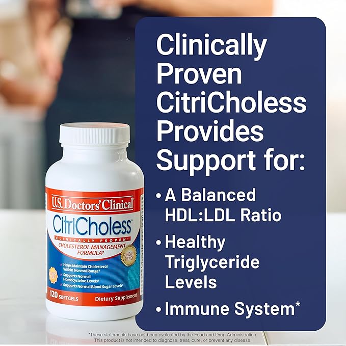 U.S. Doctors’ Clinical CitriCholess® Clinically Proven Cholesterol Supplement with Bergamonte Citrus Extract & Vitamin C to Support Healthy Cholesterol Levels (120 Softgels – 2 Month Supply)