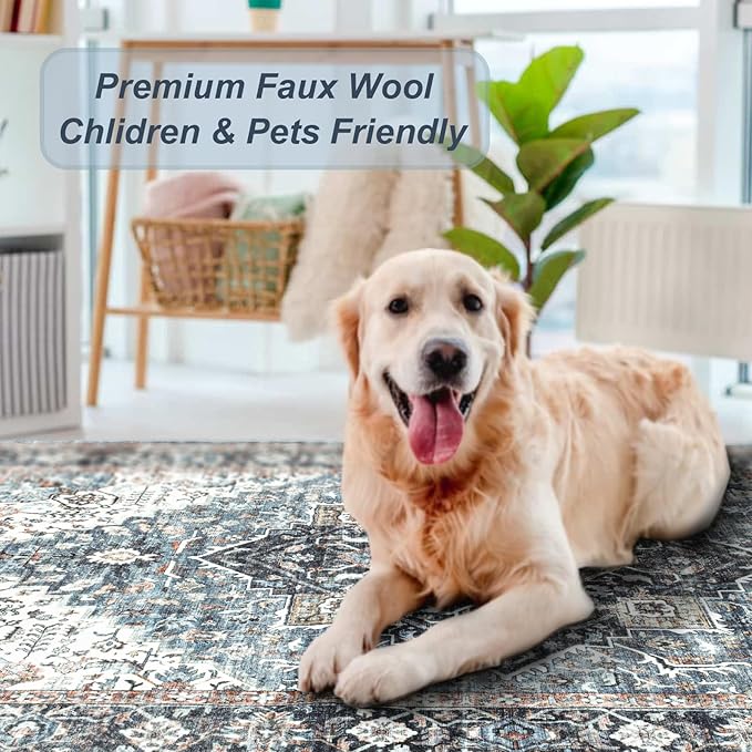 Runner Rug 2×8, Vintage Boho Rug,Ultra-Soft Low Pile, Washable, Non Slip,Stain Resistant Printed Carpet for Hallway Kitchen Living Room Bedrooms Playroom Office, Blue/Navy