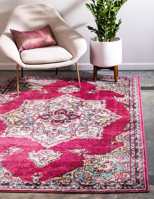 Unique Loom Medici Collection Floral Medallion Traditional Vintage Pink Area Rug (3' 3 x 5' 3)