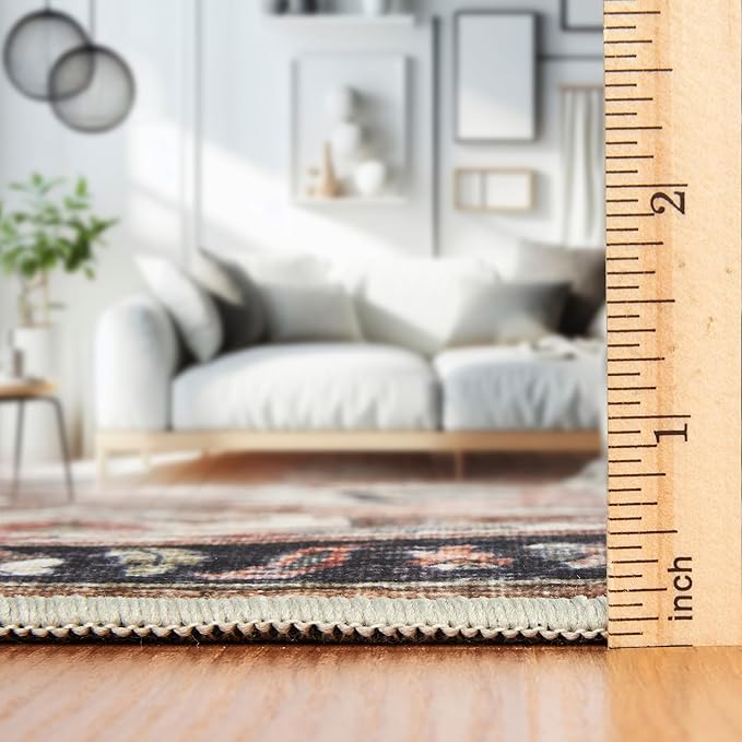 ReaLife Rugs Machine Washable Area Rug Runner - Living Room Bedroom Bathroom Kitchen Entryway Office - Padded Low Pile Stain Resistant Premium - Boho Farmhouse Vintage - Joy - Brown Beige 3' x 5'