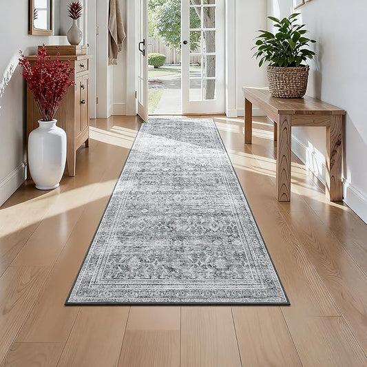 Lofus 2X 6 Runner Rug for Hallways,Grey Washable Runner Rugs with Non Slip Rubber Backing, Low Pile Soft Carpet Runner for Kitchen Bathroom Bedroom Laundry