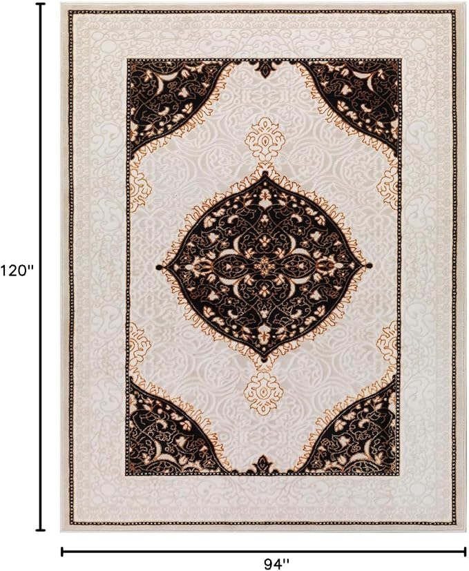 Antep Rugs Babil Gold 8x10 Oriental Bordered High Low Textured Traditional Indoor Area Rug, Beige Black, 7'10" x 10'