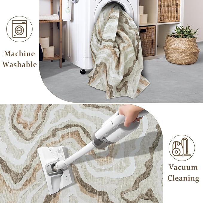 Area Rug Machine Washable Rug 7x9 - Abstract Inspired Design Large Area Rugs for Living Room Bedroom,Soft Durable, Stain Resistant, Non-Shedding, Easy Clean Area Rugs (Multi Beige, 7X9)