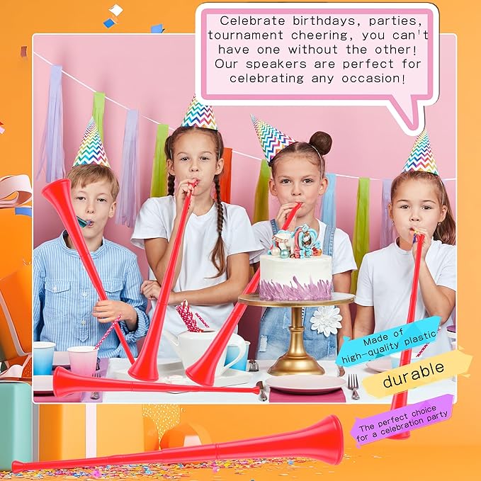 6 Pcs 28 Inch Collapsible Stadium Horn Plastic Vuvuzela Trumpet Horn Blow Noise Maker for Sporting Events Sports Themed Party Supplies (Color set 7)