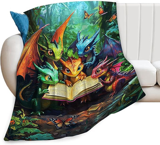Dragon Blanket, Dragons Throw Blankets, Dragon Gifts for Boys Girls Women Men Lover Adult Cozy Fleece Flannel Bedding Stuff Animal Plush for Couch Sofa Bed Decor 80"X60"