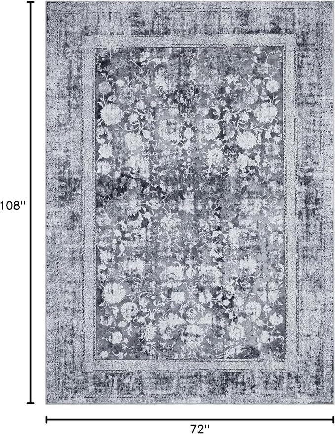 Area Rug 6×9, Large Vintage Boho Rug,Ultra-Soft Low Pile, Washable, Non Slip,Stain Resistant, Printed Carpet for Living Room Bedrooms Playroom Office Kitchen, Solid/Grey