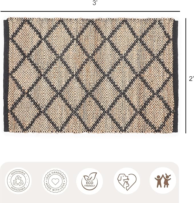 REDEARTH · Jute Cotton Area Rug - 2'x3' Rectangular Rug, Sustainable Handwoven, Non-Shedding, Soft & Durable – Reversible, Neutral Tones for Home Décor in Living Room, Dining Room, Bedroom