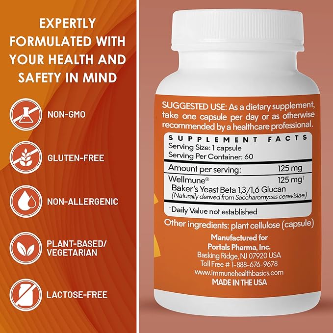 Ultra Strength Immunity - Clinically Proven Immune Support - Wellmune Highly Purified Beta Glucan - Gluten-Free, Non-allergenic, Non-GMO and Vegan Capsules - 60 Capsules, 125 mg