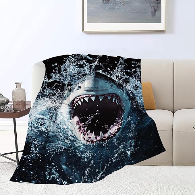 Shark Blanket, Ocean Throw Blankets, Shark Gifts for Boys Girls Women Men Lover Adult Cozy Fleece Flannel Bedding Stuff Animal Plush for Couch Sofa Bed Decor 60"X50"