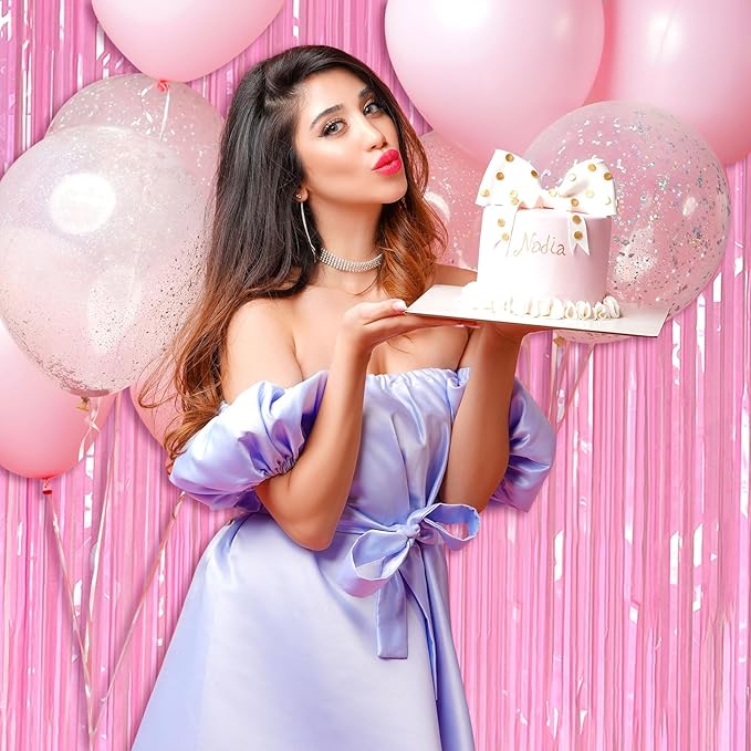 Pink Party Streamers Foil Fringe Backdrop Curtains Tinsel Streamers Birthday Party Decorations Fringe Backdrop for Birthday Party Graduation Bridal Shower