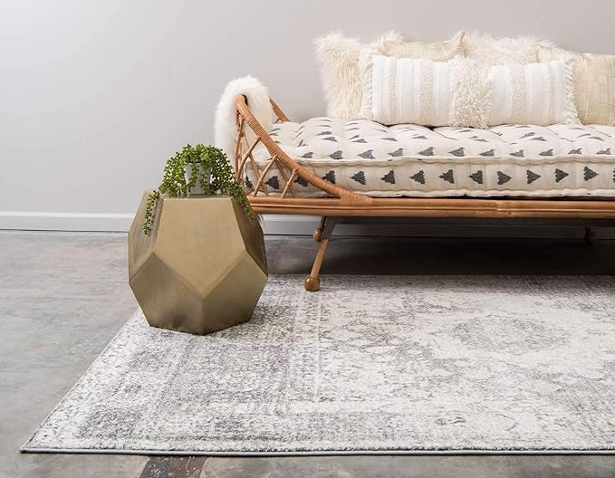 Unique Loom Rosso Collection Traditional, Vintage, Medallion, Border, Distressed, Southwestern Area Rug, 2 ft x 3 ft, Gray/Ivory