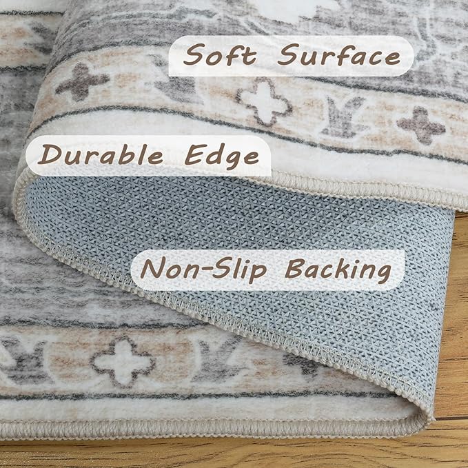 8x10 Washable Vintage Area Rug - Bedroom, Dining Room and Home Office - Distressed Oriental Reto Indoor Floor Carpet Rug(Cream Grey, 8x10)