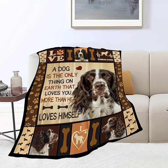 Springer Spaniel Blanket Dog Throw Blanket Cozy Fleece Flannel Bedding Springer Spaniel Gifts for Women Men Boys Girls Adult Lover Stuff Plush for Couch Sofa Bed Decor 50"X40"