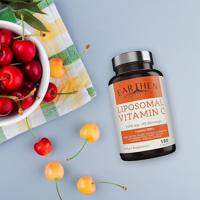 EARTHEN supplements Liposomal Vitamin C | Made with Organic Ingredients | 1400MG Per Serving | 180 Capsule - 90 Serving | Non GMO | Fat Soluble - High Absorption Antioxidant