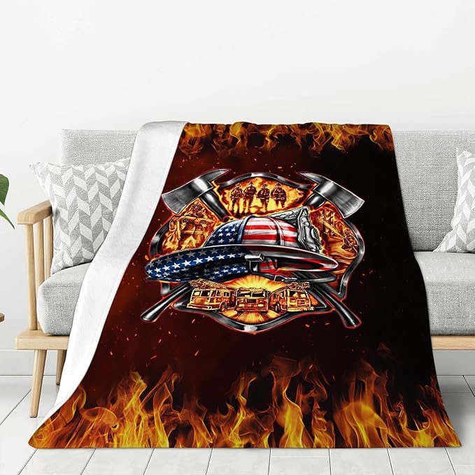 Firefighter Blanket, Fire Fighter Throw Blankets, Fireman Gifts for Men Firefighters Lover Women Boys Girls Adult Cozy Fleece Flannel Bedding Stuff Plush for Couch Sofa Bed Decor 60"X50"