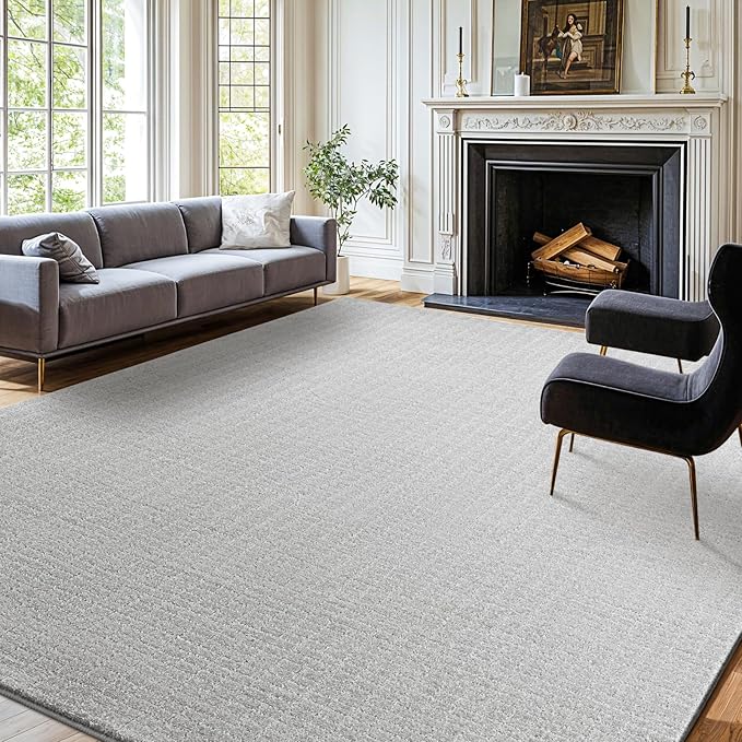 Shilucheng Wool Rug 9x12 Non-Slip, Blend 80% Wool and 20% Cotton Rugs for Living Room, Bedroom, Dinning Room, Soft Durable Cotton Backing Modern Area Rug (Gray/White)