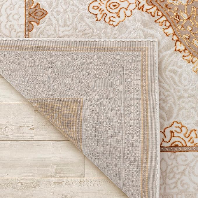 Antep Rugs Babil Gold 5x7 Oriental Bordered High Low Textured Traditional Indoor Area Rug, Beige Gold, 5'3" x 7'