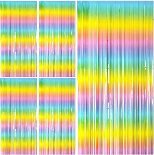 Pastel Rainbow Foil Fringe Curtain Streamers Party Backdrop Foil Fringe Backdrop Curtains Tinsel Streamers for Birthday Party Decorations