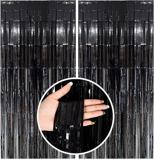 Black Party Streamers Foil Fringe Backdrop Curtains Tinsel Streamers Birthday Halloween Party Decorations Fringe Backdrop for Birthday Party Graduation Bridal Shower Wizard Party Supplies