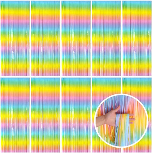 Pastel Rainbow Foil Fringe Curtain Streamers Party Backdrop Foil Fringe Backdrop Curtains Tinsel Streamers for Birthday Party Decorations