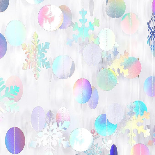 Iridescent-Holographic Christmas Party-Decorations Snowflake-Snow Garland - 61Ft Winter Wonderland Frozen Hanging Paper Streamers Banner,Birthday New Year Decor Ouruola