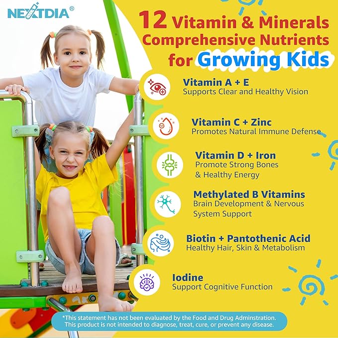 (2 Pack) Kids Multivitamin Gummies with Iron, Sugar Free, Kids Daily Vitamins + Probiotics, Algae Omega 3 (EPA/DHA), A, C, D, Methyl B12, Folate, B6, Zinc, Biotin, for Healthy Growth, Immune Support